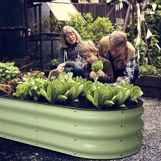 Raised Garden Bed Kit 5x2x1 ft Galvanized Planter Box Outdoor with Safety Edging Large Metal Raised Beds for Gardening Vegetables Flower Fruits (Avocado Green)