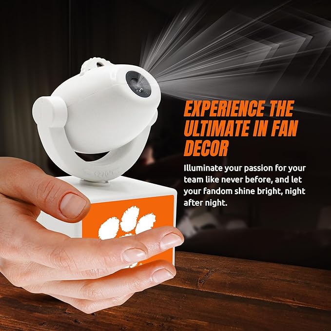 Sporticulture NCAA American Football Clemson Tigers - Adjustable Led Mini Spotlight Projector with 6 Team Logo Designs - Portable &amp Rechargeable Spotlight - Battery-Operated - 4.375” x 3.125”