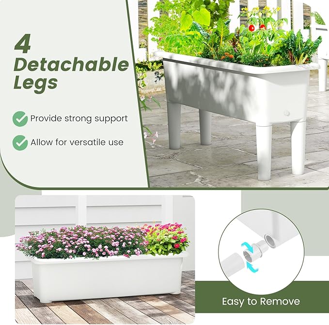 MAT EXPERT Raised Garden Bed Set of 2 Outdoor Planter Bed with Removable Legs &amp Drainage Holes for Herbs Flowers Fruit Planter Box for Patio Garden Backyard &amp Patio (Greyish-White)