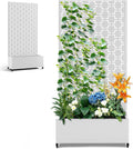 Raised Garden Beds Outdoor with Privacy Screen Metal Standing Planter Box with Trellis &amp Wheels Garden Boxes with Drainage Holes for Climbing Plants Flowers Vines (35L×16W×71H White Square