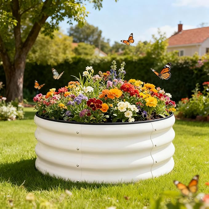 Round Galvanized Raised Garden Bed 4x4x1Ft-Outdoor Metal Circle Raised Garden BedRound Galvanized Planter for Patio Yard and Gardening