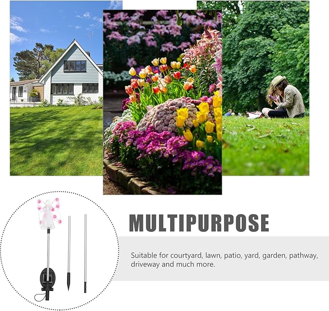 Happyyami Solar Angel Garden Stake Lights Angel Solar Lights Outdoor Garden Decorative Memorial Lights for Cemetery Grave Memorial Gift Christmas Yard Art Purple