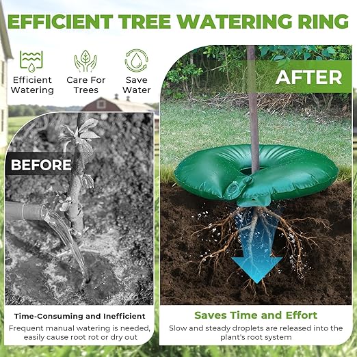 HIRALIY 15 Gallon Tree Watering Bag 4 Pack Watering Ring Slow Release 1-5 Days Deep Root &amp Automatic Drip Irrigation System for Multi-Trunk Newly Planted Small Trees and Shrubs