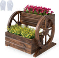 HAPPYGRILL Wood Wagon Planter Box 2-Tier Rustic Raised Garden Bed w/Wheels Drainage Holes for Vegetables Flowers Indoor Outdoor Decorative Planter Container Flower Cart for Patio Balcony (1)