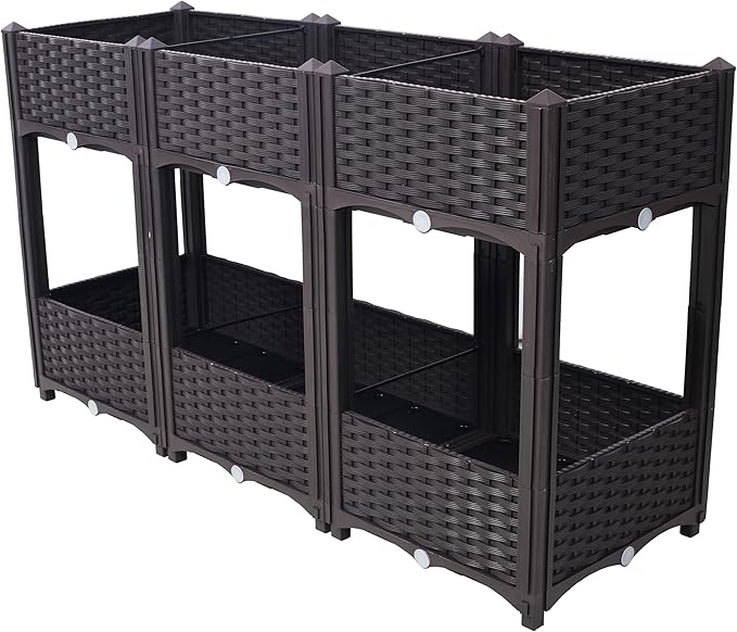 Planter Raised Beds - Elevated Planter Garden Box with Drainage Plug Raised Garden Beds for Vegetable/Flower/Herb Outdoor Standing Planter Beds Gardening Kit 47.2x15.7x27.7 (Brown)