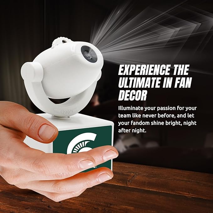 Sporticulture NCAA American Football Michigan State Spartans - Adjustable Led Mini Spotlight Projector with 6 Team Logo Designs - Portable &amp Rechargeable Spotlight - Battery-Operated - 4.37” x 3.1
