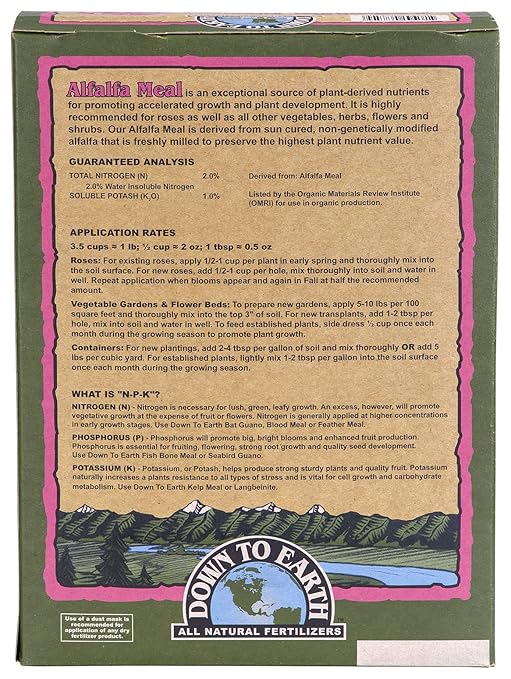 Down To Earth All Natural Fertilizers Organic Alfalfa Meal - Plant Food for Roses Bulbs Flowers and Ornamentals 2-0-1 4 lb (2 Pack)