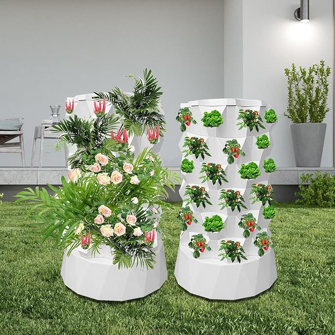 Hydroponic Tower Garden6 Tier 48 Slots Hydroponics TowerAeroponic Tower Garden System with Hydrating PumpTimerAdapterSponge Hydroponics Tower for Apartment Detached House26.37Lx26.37Wx43.3H in