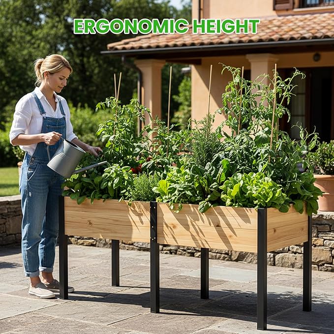 DoCred Raised Garden Bed 70.9 x 22.8 x 31.5 Large Elevated Wooden Horticulture Planter Box with Metal Legs Standing Growing Bed Planter for Gardening Balcony Backyard Patio