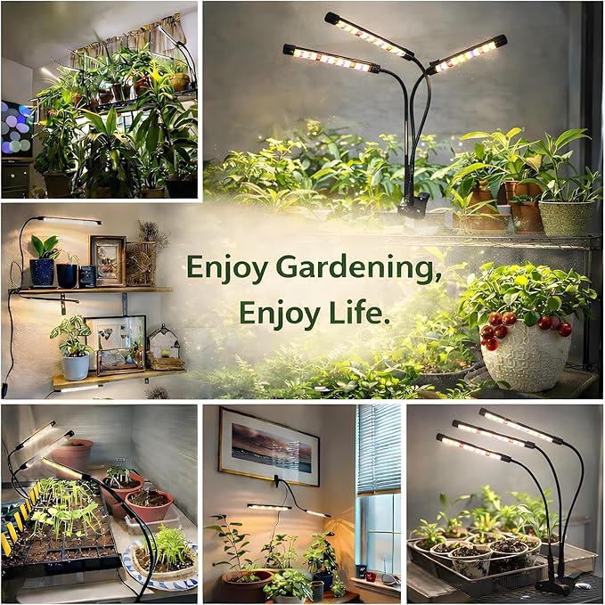 3head Plant Lights for Indoor Growing Grow Light for Indoor Plants Full Spectrum Growing Lamps with Clip Auto ON &amp Off Timer 3/9/12H 3 Switch Modes 10-Level Dimmable Brightness