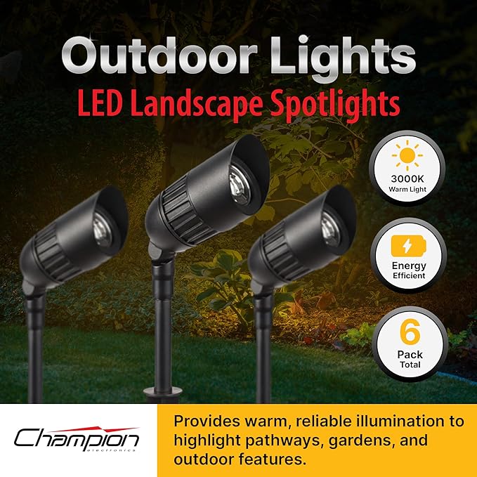 6-Pack Outdoor Low Voltage Landscape Spotlights 6×3W 200LM 3000K Warm White Dusk to Dawn IP65 Waterproof Path Lights with Transformer 60FT Cable &amp Ground Stakes