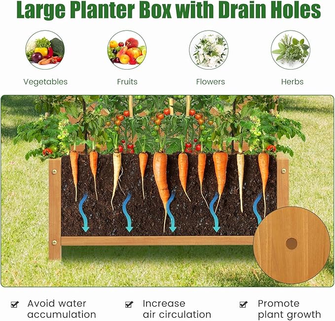LDAILY Raised Garden Bed with Trellis 71 Wood Flower Beds High Trellis for Climbing Plants Outdoor Planter Box for Flowers/Vegetables/Fruits/Vines in Yard Patio Balcony