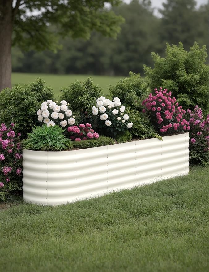 2Pcs 8x2x1.5ft Raised Garden BedGalvanized Raised Planter Boxes Outdoor with Easy Assembly Large Garden Bed for Vegetables Fruits FlowerRaised Garden BedBeige