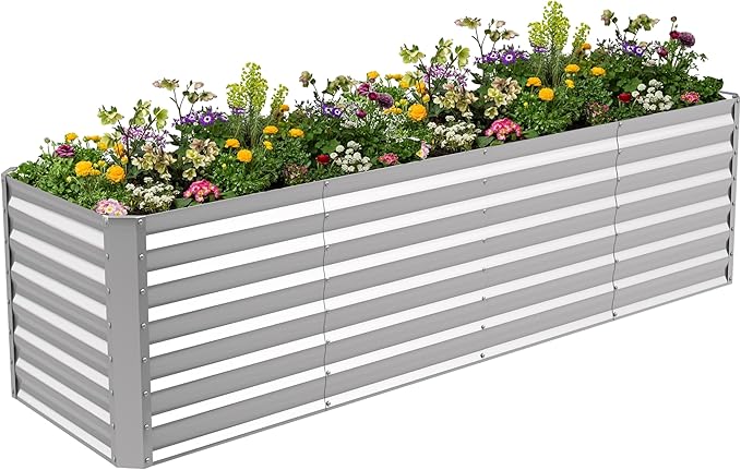 8X2X2ft Galvanized Raised Garden Bed for GardeningMetal Planter Boxes Outdoor Patio Kit Planting Bed for Vegetables Flowers HerbSilver
