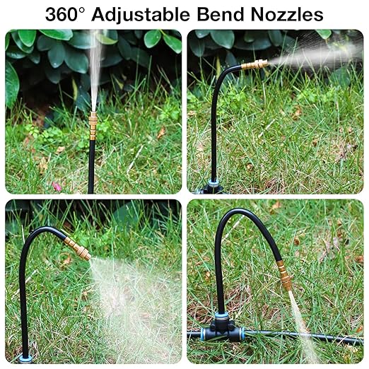 MIXC 50Ft 1/4 Drip Irrigation SystemGarden Irrigation Kit with 12pcs 360° Adjustable Copper NozzlesAutomatic Watering System for OutdoorRaised BedPotted PlantGreenhouse Accessories for Yard
