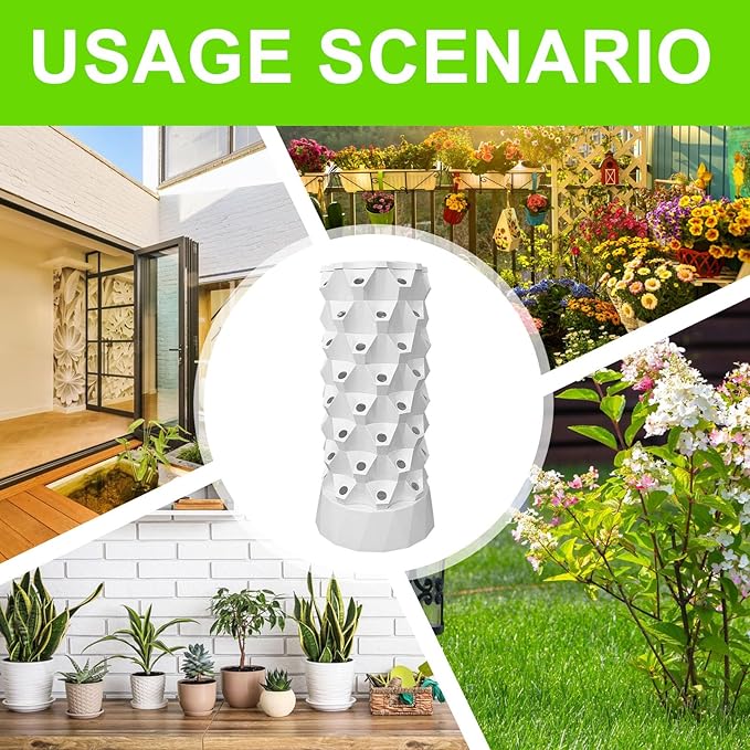 8 Tier 64 Slots Hydroponic Grow TowerVertical Planting Standalone Aeroponic Gardenwith PumpTimerAdapterSpongeAeroponic Tower for Seed Germination and Growing Fruits and VegetablesWhite