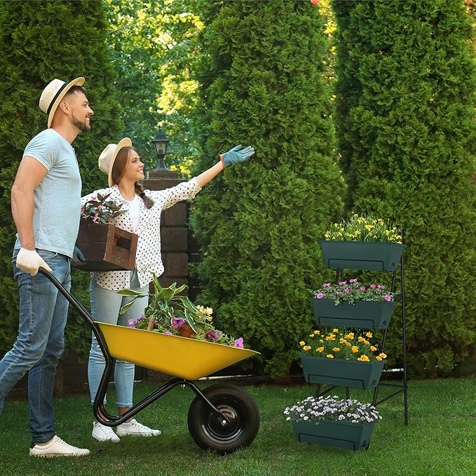 OYEAL Raised Garden Bed 4 Tier Vertical Garden Planters Indoor Outdoor Raised Planter Box with Legs Elevated Herb Garden Planter for Flowers Vegetables Plants Green 16.8 * 18.3 * 41.5 Inches