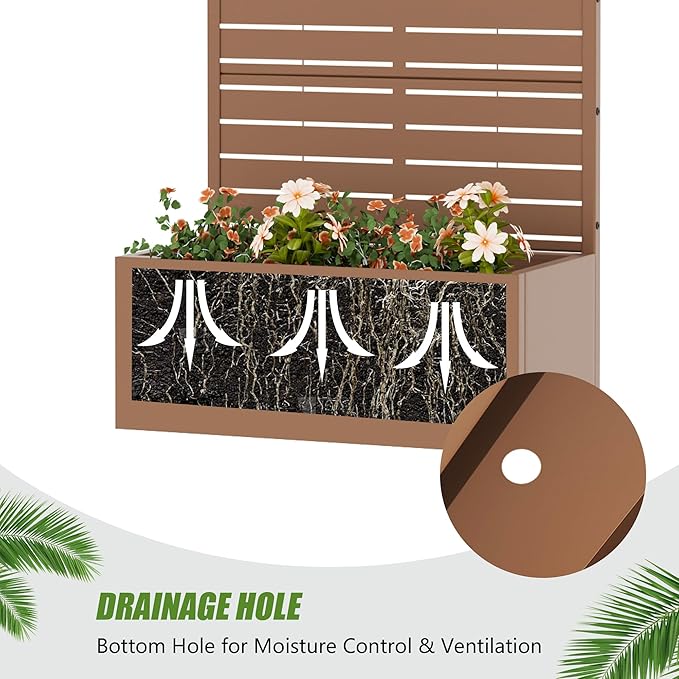 Casaphoria 60x30 Metal Raised Garden Bed with Trellis(2 Pack) Outdoor Planter Box with Wheels &amp Drainage Holes for Climbing Plants Flowers Elevated Garden Kit with Privacy Screen Brown-Louve