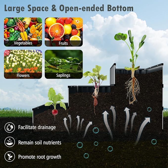 HAPPYGRILL Raised Bed Galvanized Garden Bed w/Open-Ended Base for Deep Rooted Plants Vegetables Flowers Modular Assembly Outdoor Planter Box for Patio Backyard