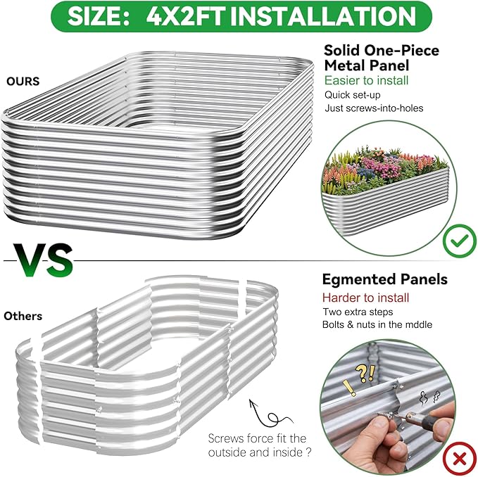 3 Pack Tall 4x2x1.5FT Raised Beds for Gardening Corrugated Galvanized Steel Raised Garden Bed Outdoor Metal Above Ground Garden Bed for Vegetables and Flowers