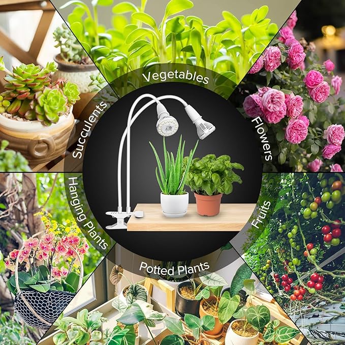Grow Lights for Indoor Plants LED 20 W Full Spectrum Bulb Replaceable Plant Light 300 W Equivalent Clip on Grow Light with Optical Lens for Indoor Growing Lifetime Free Bulb Replacement