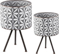 Set of 2 Metal Planter StandRound Galvanized Grey Farmhouse Planter