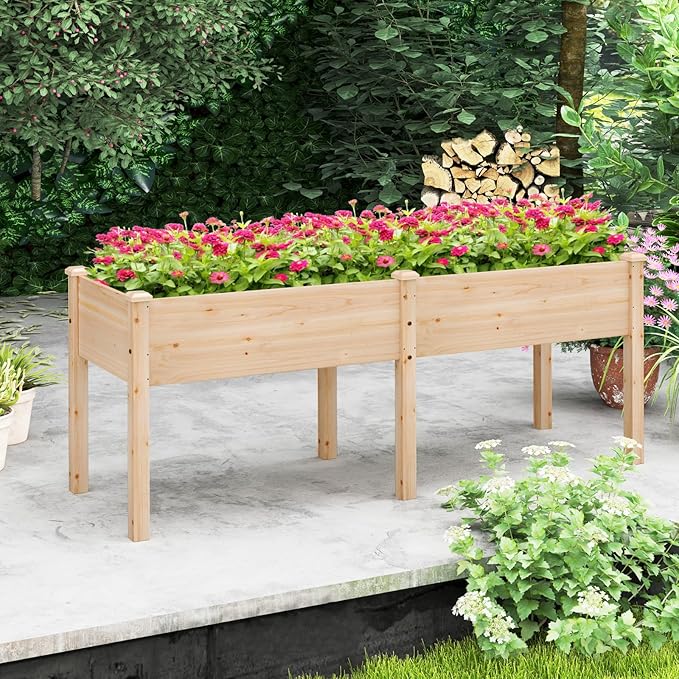 Giantex Raised Garden Bed Elevated Wood Planter Box with Drain Hole Gardening Planter Raised Bed for Planting Vegetables Flowers Succulents Herbs73 Lx23 Wx30 H