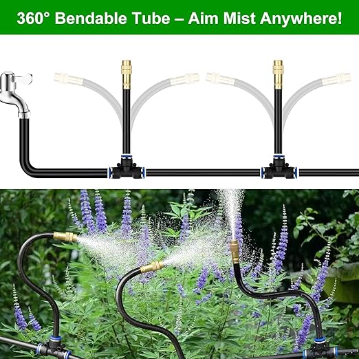 150FT Drip Irrigation System for Garden – Automatic Watering Kit with Solid Brass Metal Connectors 360° Bendable Tubing &amp50 Adjustable Nozzles for Greenhouse Lawn Yard &amp Plants