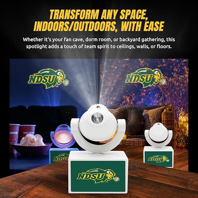 Sporticulture NCAA American Football NDSU - Adjustable Led Mini Spotlight Projector with 6 Team Logo Designs - Portable &amp Rechargeable Spotlight - Battery-Operated - 4.375” x 3.125”