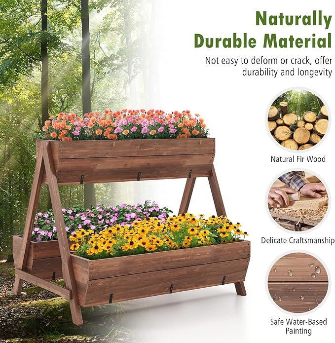 Vertical Raised Garden Bed Tiered Wooden Flower Bed with 3 Planter Boxes and 6 Drainage Holes for Vegetable Flower Fruit Indoor Outdoor Planter for Garden Yard Balcony (44”x36”x35”)