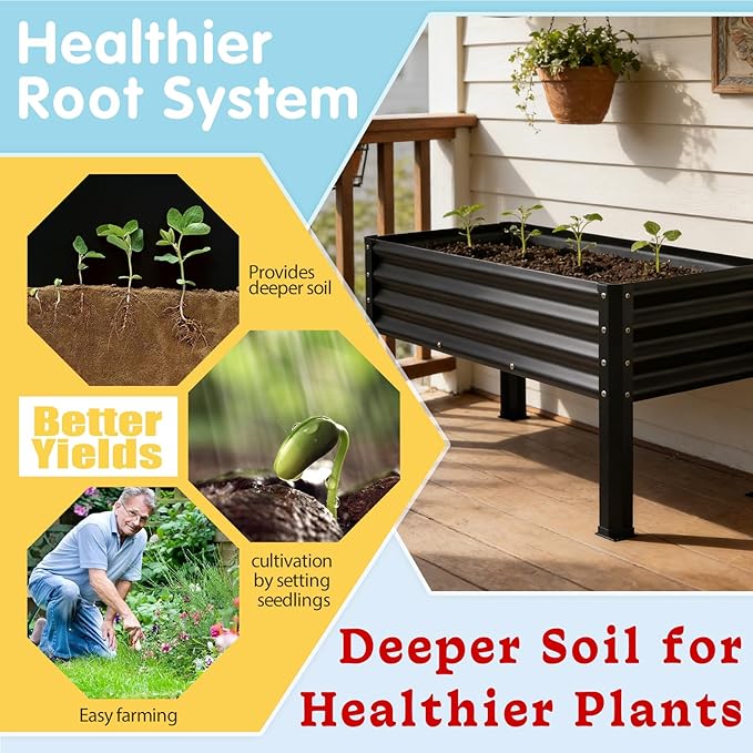 Large Galvanized Raised Garden Bed Outdoor with Legs Load Capacity 1200LB 48x26x30in Metal Elevated Raised Planter Box for Backyard/Patio/Balcony/Gardening/Vegetables Flowers Black