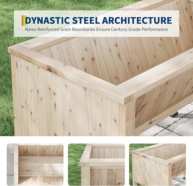 3.8x2x2.5 Ft Elevated Wooden Raised Garden Bed with Legs &amp Hooks - Outdoor Standing Planter Box for Vegetables Herbs Flowers - Natural Cedar Raised Garden Beds for Backyard Patio Balcony