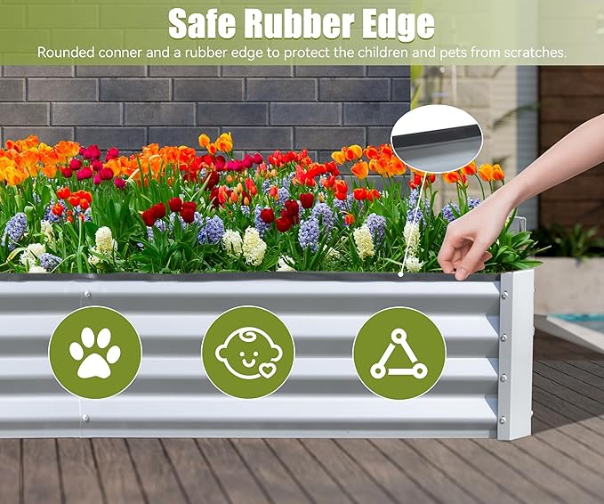 6x3x1ft Galvanized Raised Garden Bed Outdoor Planter GBoxes Large Metal Planter Box for Gardening Vegetables Fruits Flowers Silvery