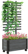 Raised Garden Bed with Trellis 58 Outdoor Wooden Planter Box with Wheels for Vine Plants Flowers Climbing and Planting Gray