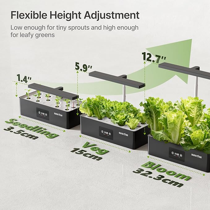 SUNCOZE Hydroponics Growing System Kit with 24W Dimmable Grow Light 12 Pods Indoor Herb Garden with Timer &amp Local Time Setting Adjustable Height Smart Countertop Garden for Home &amp Kitchen