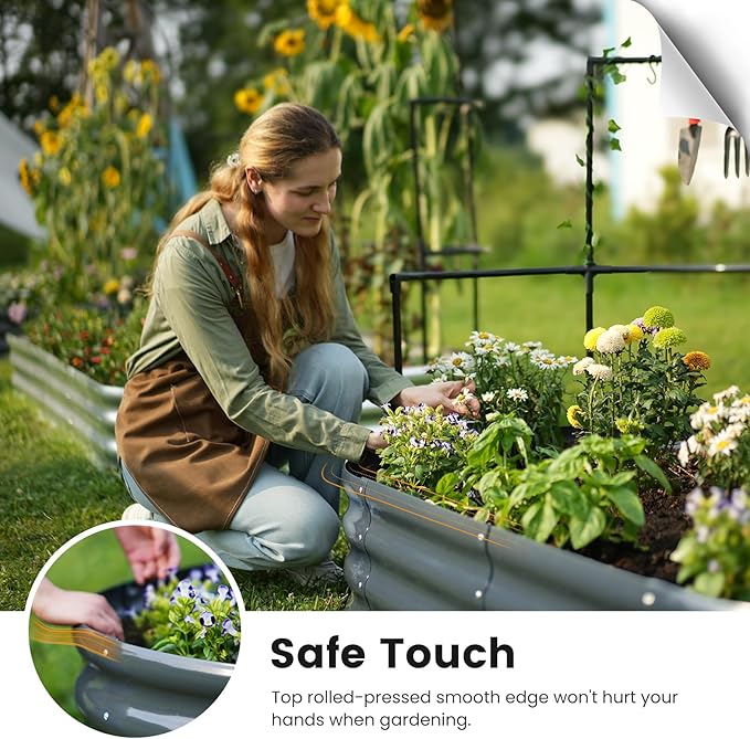 KING BIRD Raised Garden Bed with Wall Trellis Galvanized Planter Garden Box Outdoor for Gardening Climbing Vegetables Flowers 7.87x3.94x0.98 Ft Dark Grey