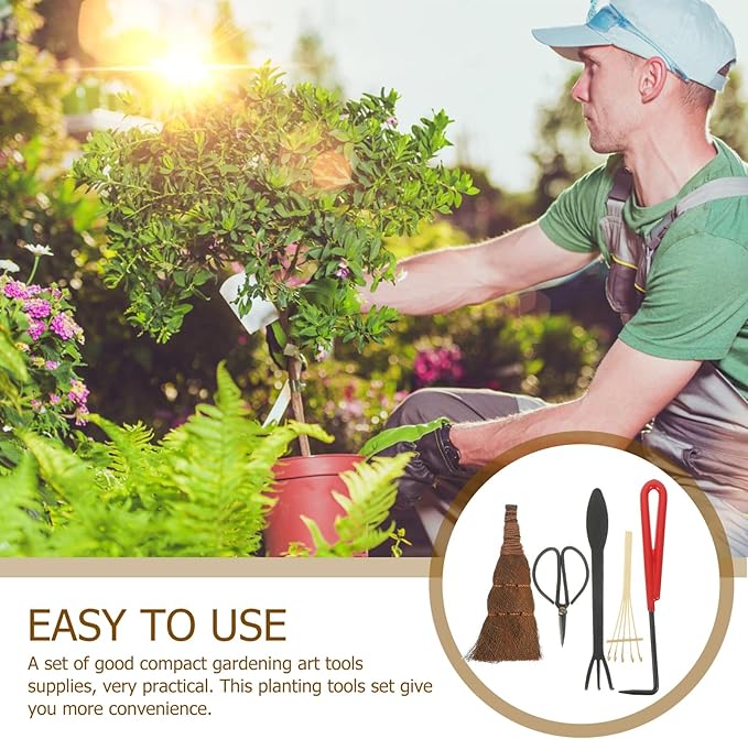 Operitacx 5pcs Garden Shears and Bonsai Tools Set for Potted Plants and Flowerpots Gardening Hand Tool Kit with Pruning Scissors and Planting Accessories for Home Garden Care