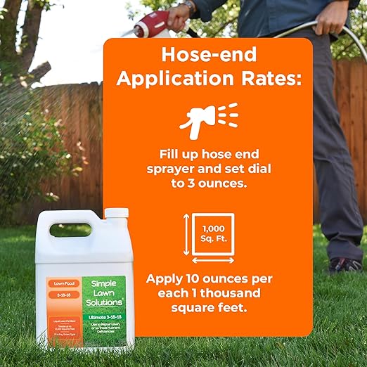 Ultimate 3-18-18 Lawn Food Liquid Fertilizer- Easy to Use Concentrated Spray- Any Grass Type- Summer &amp Fall - Simple Lawn Solutions- Turf Hardiness &amp Root Vigor- Phosphorus and Potassium (1 Ga
