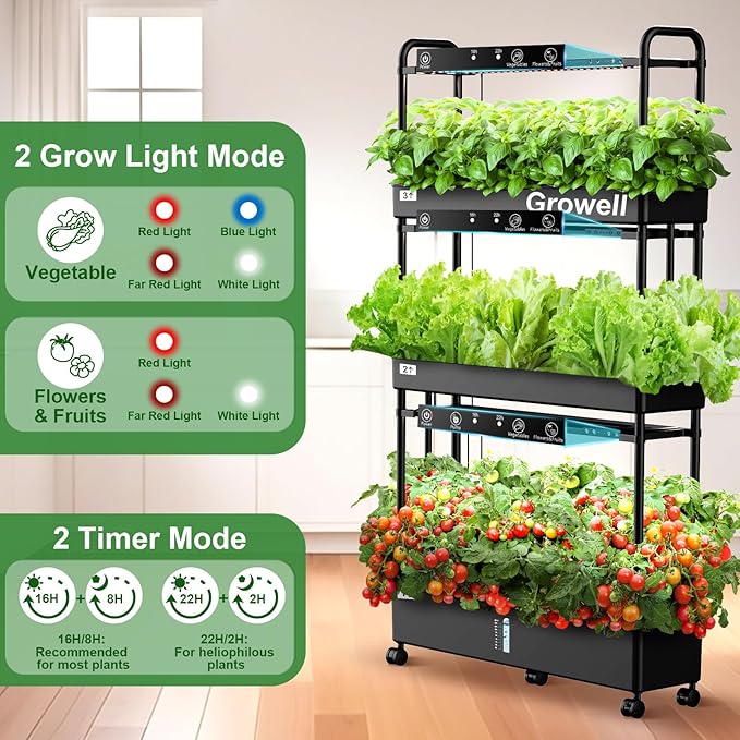 Large Hydroponics Growing System Kit 90 Pods Vertical Hydroponic Garden with 2 Light Modes Grow Light Auto Circulating Water System 40L Indoor Gardening System for Herb Vegetable Fruit