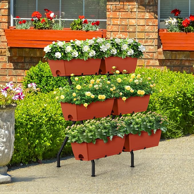 Raised Garden Beds Vertical Garden Planters Indoor Outdoor Standing Raised Planter Box with Legs Plastic Raised Bed Tiered Planter Boxes Elevated Herb Flower Beds for Vegetables Balcony Patio Red