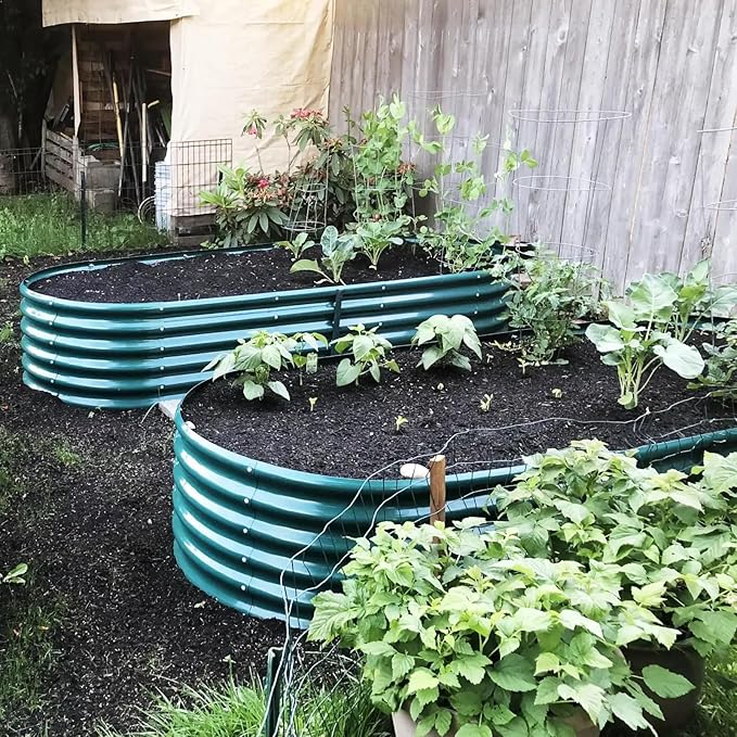 4 Pack 8x3x1.5FT Galvanized Raised Garden Bed Kit Oval Metal Ground Planter Box Outdoor Bottomless Planter Raised Beds for Vegetables Flowers Herbs Fruits Green