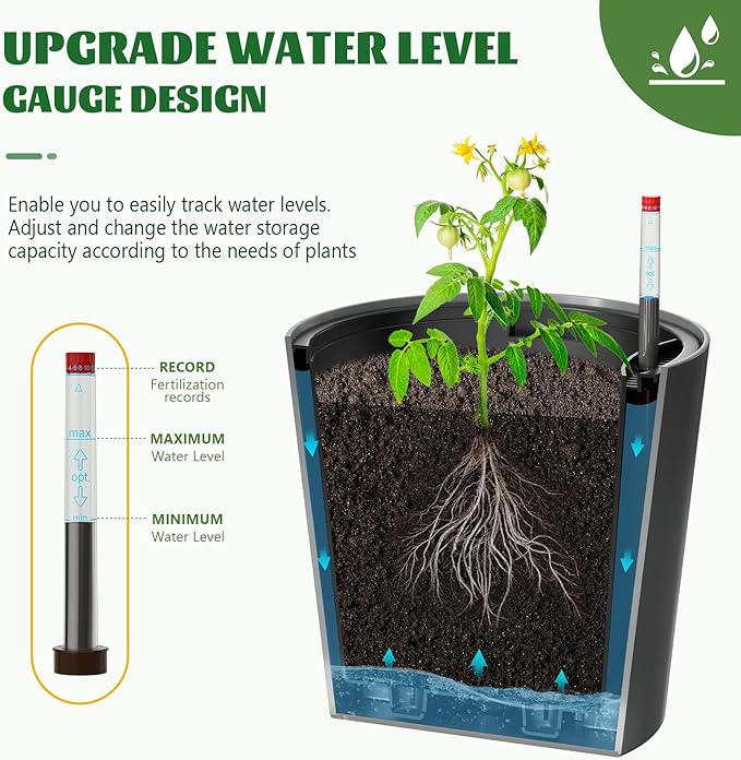 Tomato Planter Box with Trellis Self Watering Rolling Raised Garden Bed with Water Level Monitor for Climbing Vegetables Plants Cage Garden Planters Plant Pots for Plants Flowers Decor