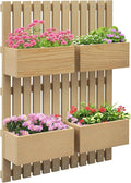 Outsunny 4 Box Raised Garden Bed with Trellis for Vine Flowers &amp Climbing Plants 31.5 Tall Wall-Mounted Wood Planter Box Set with Adjustable Height Drainage Hole Natural