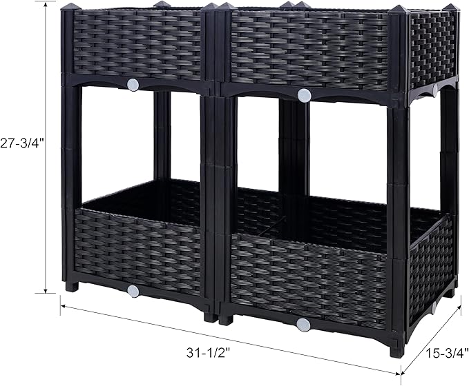 Raised Garden Beds Planter Raised Beds Elevated Planter Garden Box with Drainage Plug Raised Garden Beds for VegetableFlowerHerb Outdoor Standing Planter Beds Gardening Kit31.5x15.7x27.7.Black