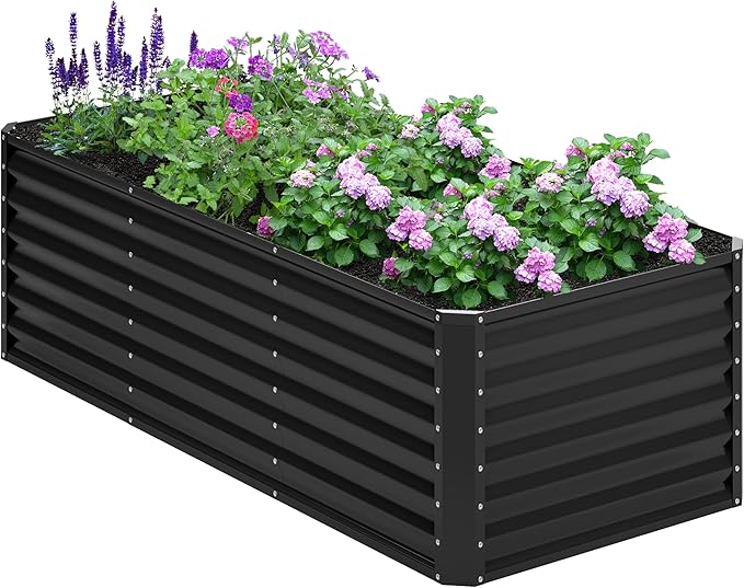 6x2x2FT Galvanized Raised Garden BedPlanter Raised Beds-Metal Garden BoxLarge Plant for Outdoor Planting Vegetables BedFlowerherb-Black