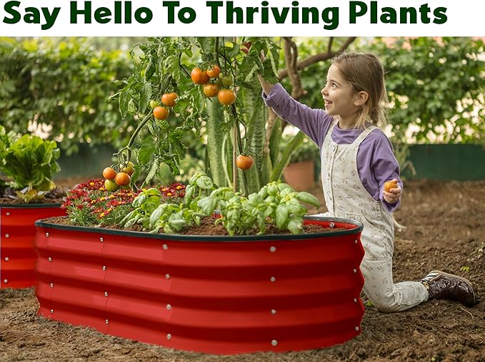 Plant &amp Plot Galvanized Raised Garden Beds Outdoor // 4×2×1 ft Planter Raised Beds for Gardening Vegetables Flowers // Large Metal Garden Box (Red)