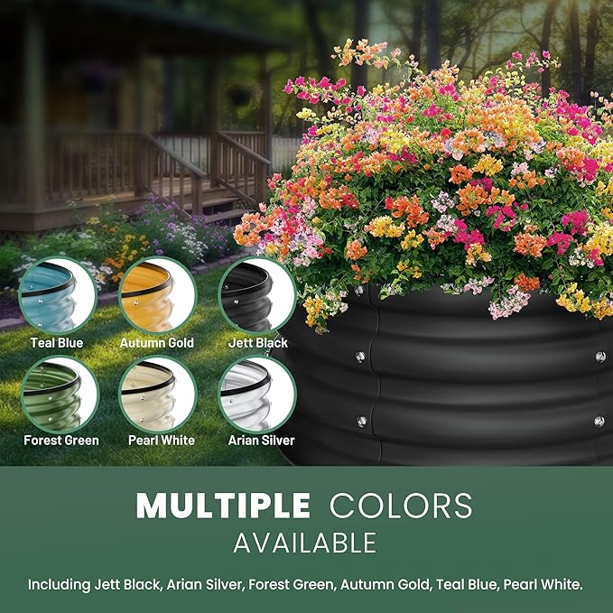 Round Galvanized Raised Garden Bed Kit 2 x 2 x 1ft Jett Black Galvanized Garden Boxes Outdoor for Vegetables