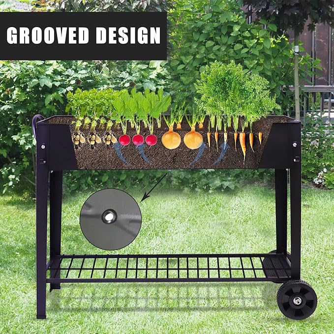 Raised Garden Planter Beds with Wheels Legs Large Planters Box for Indoor Outdoor PlantsMetal Galvanized Elevated Rectangle Herb Planter Box for Vegetables Flower Patio 31.5 H