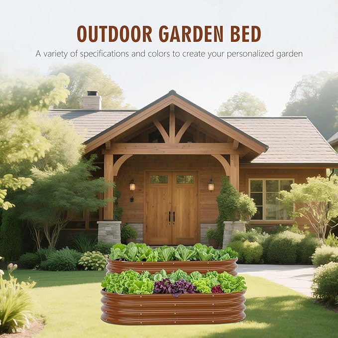 Galvanized Raised Garden Bed Kit Galvanized Planter Raised Garden Boxes Outdoor Oval Metal Raised Garden Beds for Vegetables (Brown)