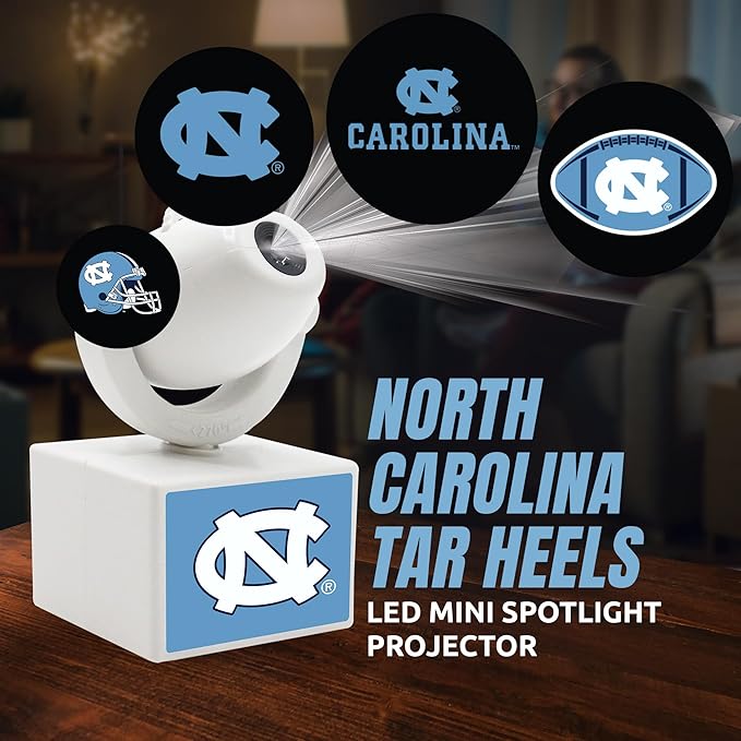 Sporticulture NCAA American Football UNC - Adjustable Led Mini Spotlight Projector with 6 Team Logo Designs - Portable &amp Rechargeable Spotlight - Battery-Operated - 4.375” x 3.125”